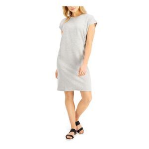 EILEEN FISHER Womens Gray Stretch Cap Sleeve Crew Neck Knee Length Shift Dress M